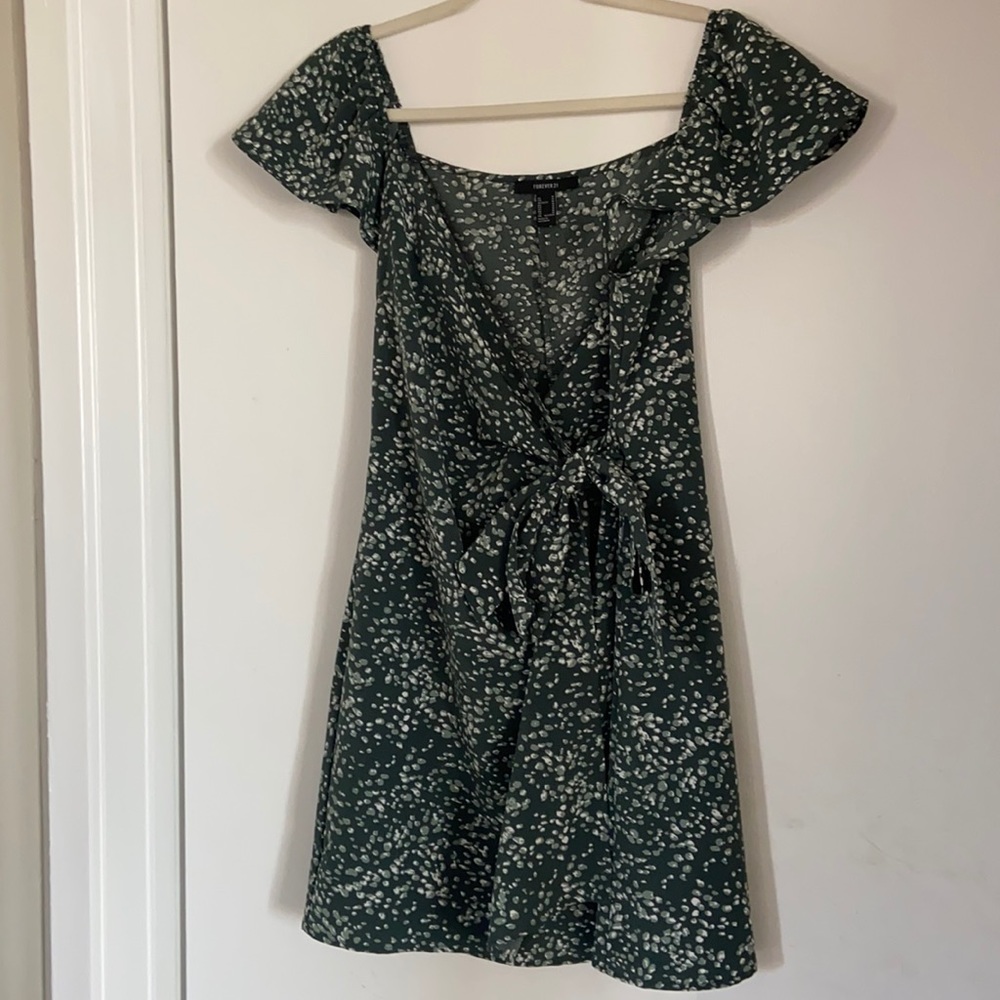 Forever 21 Green White Polka Dot Wrap Mini Dress